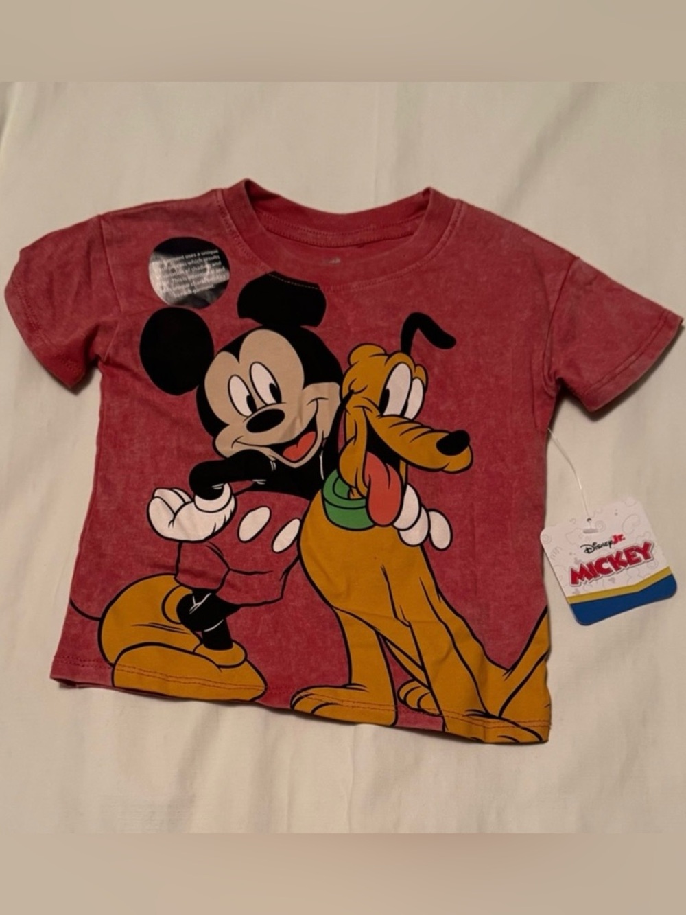 Disney Jr Mickey Mouse Pluto Toddler Graphic Tee Red Mineral Wash 18M NWT